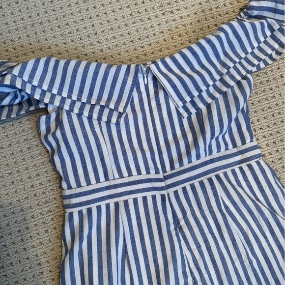 Lulu’s Blue Striped Off-the-Shoulder Romper - Picture 9 of 12
